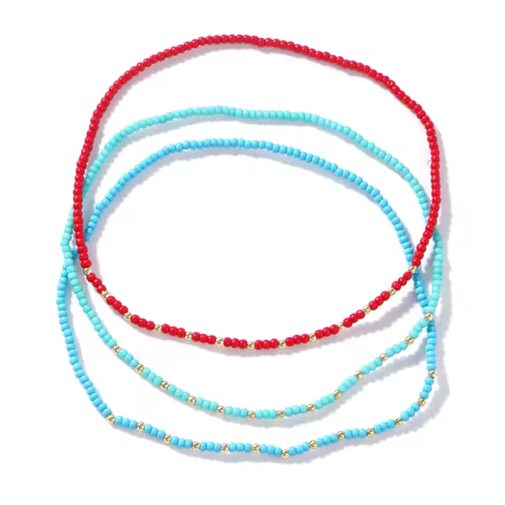 3pcs/set Pulseras De Vidrio Multicolor Y Cobre Estilo Bohemio Adecuado Para Niñas Para Usar En Vacaciones De Playa - 1