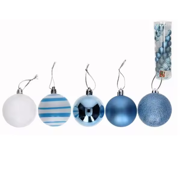 Gerimport Bote con 50 Bolas de Navidad Azules – Esferas de Diferentes Diseños para Decoración Festiva - 1