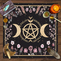 Mantel De Tela Para Cartas De Tarot 1pc Decoración De Juego De Cartas Pagan Con Fases De Luna Y Flores Estilo Pagan Para Atril Y Brujería - details 0