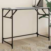 vidaXL Escritorio de madera de ingeniería y acero 100x45x76 cm en color Negro/Marrón roble/Roble ahumado y más | estructura resistente ideal para salón dormitorio o estudio - details 3