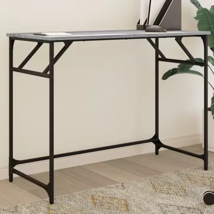 vidaXL Escritorio de madera de ingeniería y acero 100x45x76 cm en color Negro/Marrón roble/Roble ahumado y más | estructura resistente ideal para salón dormitorio o estudio - 1