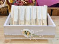Lote de 40 abanicos de madera de bambú y papel en caja de madera decorada - regalos para invitados de boda, comuniones, bautizos, aniversarios, Detalles de boda y regalos de celebración para eventos - details 1