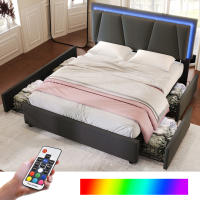 Cama de almacenamiento Marco de Cama, base de listones de Madera, gris (sin pecho) Cama tapizada with iluminación LED Y 4, cabecera ajustable en Altura, Cama Doble 160x200cm - details 4