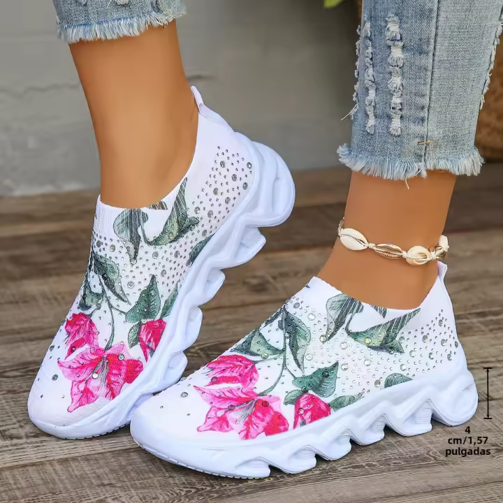 Zapatillas De Mujer Verano 2024 Con Floral Knitted Transpirables Mesh Plataforma Suave Calzado Casual Comodidad Talla 43 - 1