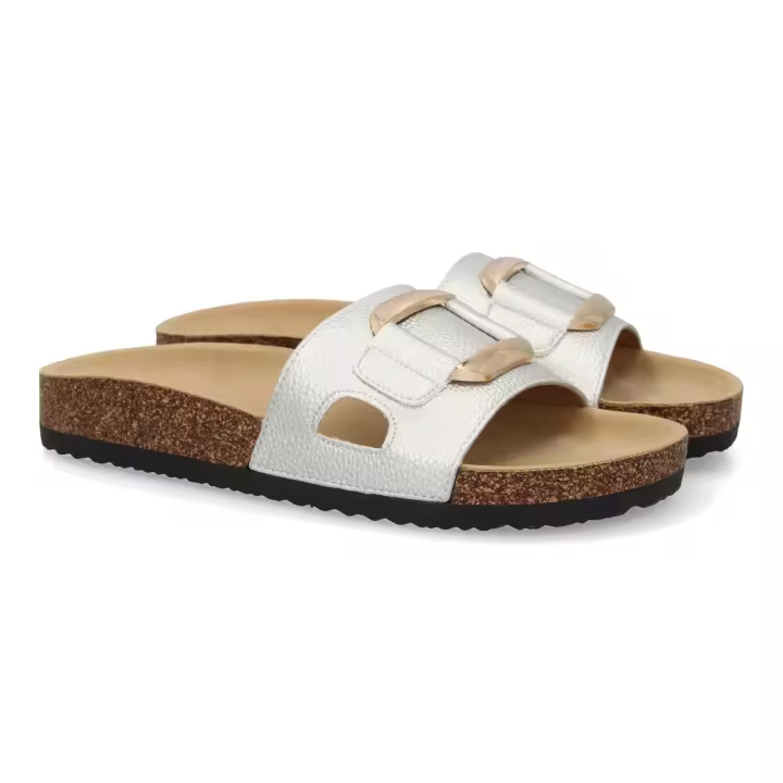 PuntoSalao Sandalias planas plateadas cómodas elegantes para mujer VR5-1756 - 1
