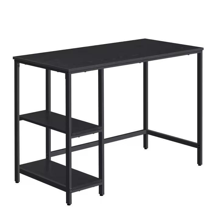 VASAGLE Escritorio, Mesa de Ordenador, con 2 Niveles de Estante a la Izquierda o a la Derecha, para Oficina, Dormitorio, Estructura de Acero, Industrial, Marrón Rústico y Negro/Greige y Negro/ Negro Ébano/Blanco Arce - 1