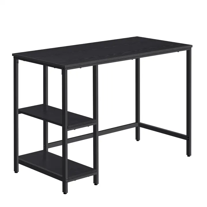 VASAGLE Escritorio, Mesa de Ordenador, con 2 Niveles de Estante a la Izquierda o a la Derecha, para Oficina, Dormitorio, Estructura de Acero, Industrial, Marrón Rústico y Negro/Greige y Negro/ Negro Ébano/Blanco Arce - 1