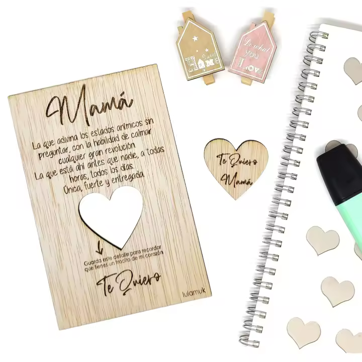 Tarjeta de madera con imán para el día de la madre | tarjeta de cumpleaños | Regalo especial y original mamá | Regalo cumpleaños de mamá o aniversario | tarjeta de felicitación de madera | Lulamuk - 1