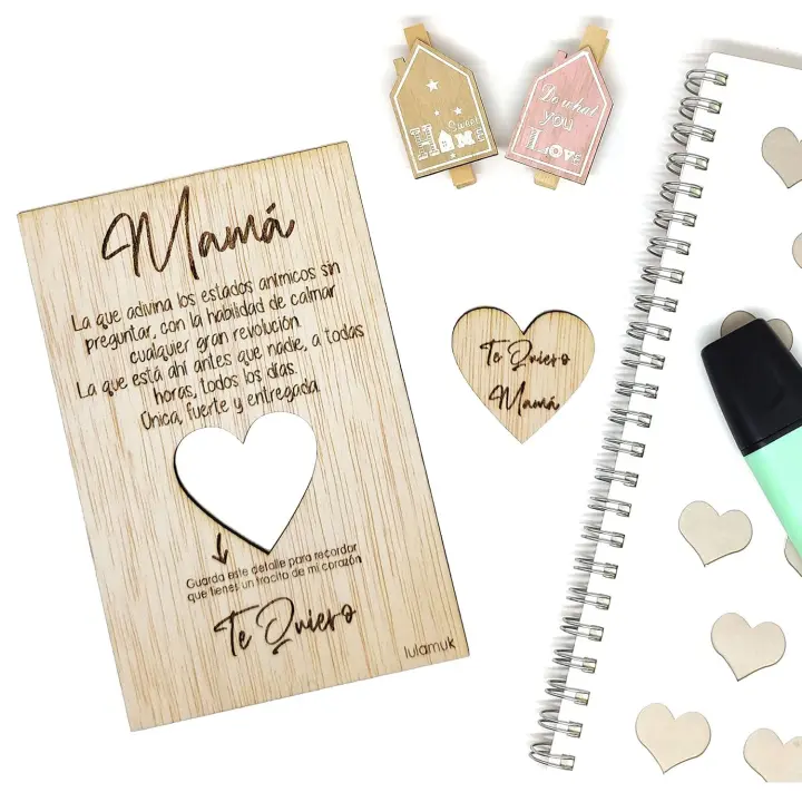Tarjeta de madera con imán para el día de la madre | tarjeta de cumpleaños | Regalo especial y original mamá | Regalo cumpleaños de mamá o aniversario | tarjeta de felicitación de madera | Lulamuk - 1