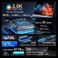 Portátil Ninkear N16 Pro Laptop, 2K 120Hz Pantalla IPS 16 pulgadas 2560*1600, Intel Core i9-12900HK 14 núcleos, 32GB RAM 1TB SSD, Windows 11, 100% sRGB, WiFi 6, Batería 5000mAh, Teclado retroiluminado, 1* Type-C*, 2*USB 3.0, 1*USB 2.0, 1*HDMI, 1*RJ45 - details 0