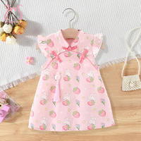 Vestido De Verano Para Bebé Niña Estilo Chino Qipao Con Manzana De Fresa Y Conejo Decorativo Ropa Suave Y Delgada Sin Mangas Para Niños Y Niñas De 1 a 2 Años - details 0