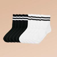 Calcetines De Pista Con Rayas Para Mujer 5/10 Pares Cómodos Y Transpirables Medio Tubo Calcetines Casuales De Poliéster - details 2