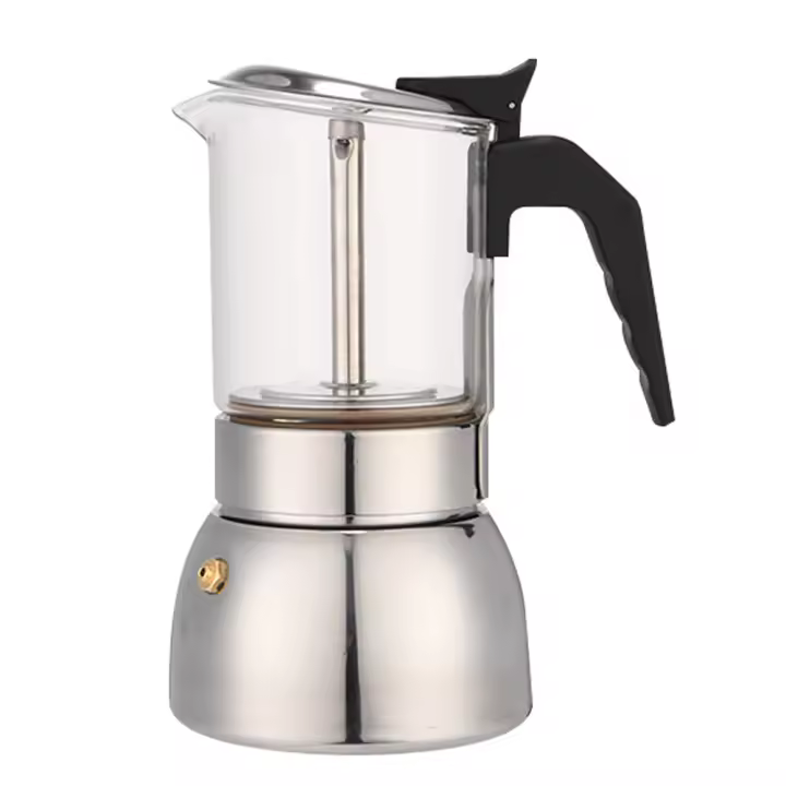 Moka Pot De Acero Inoxidable Máquina De Café Espresso Con Vaso De Vidrio Resistente a Altas Temperaturas Para Estufa 200/300/450ML - 1