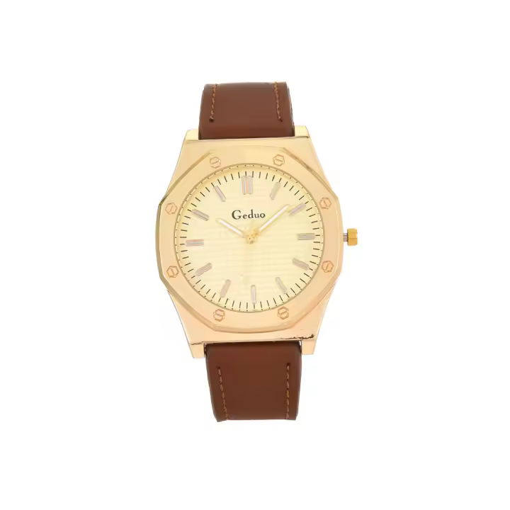 Reloj De Cuarzo Para Hombre Con Correa De Cuero Nuevo 2024 Estilo Fashion Grande Display Sin Números Movimiento De Cuarzo Acero Inoxidable Calendario Completo - 1