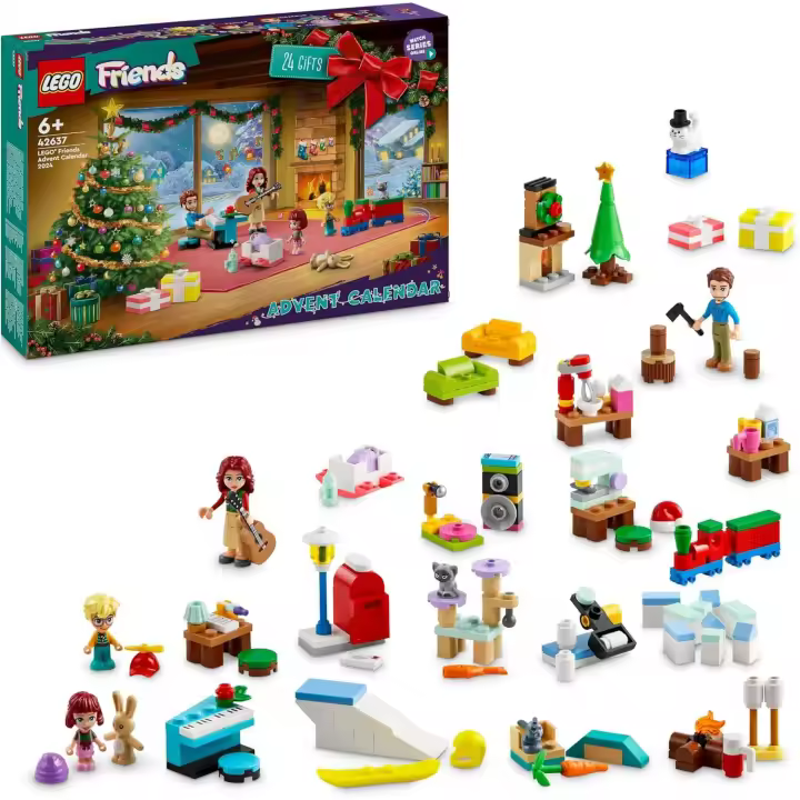 LEGO Friends Calendario de Adviento 2024 Juguete Infantil Prenavideño con 5 Mini Muñecos de Personajes y 3 Figuras de Animales,+ 6 Años Lego 42637 - 1