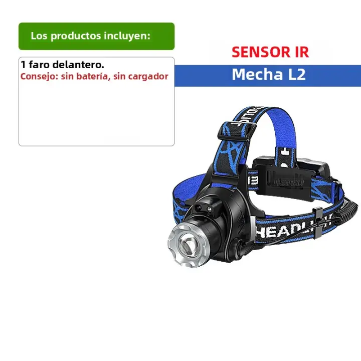 Linterna Frontal LED Ultra Potente 800W Recargable Con Sensor IR Para Pesca Y Camping Luz De Correa 3000M Brillo Alto 60° Ángulo De Haz Impermeable - 1