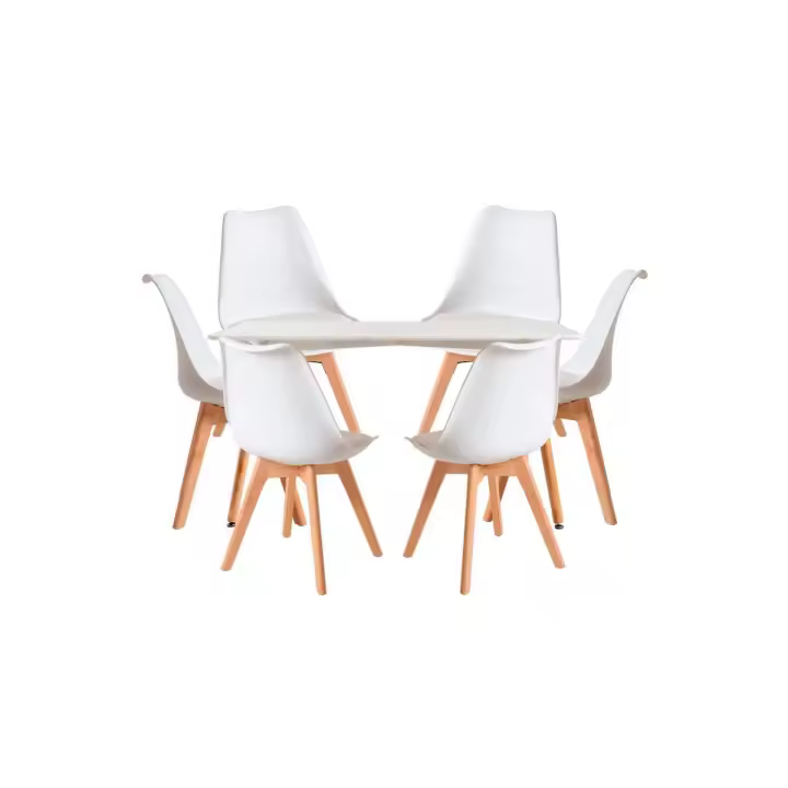 Conjunto Mesa Tower Rectangular 120 x 80 cm Blanca y Pack 6 Sillas Synk Basic - Blanco - 1