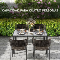 Outsunny Mesa de Comedor de Jardín de Ratán Sintético Mesa de Terraza Exterior con Estructura de Metal Resistente a Intemperie 120x70x72 cm Gris y Negro - details 3