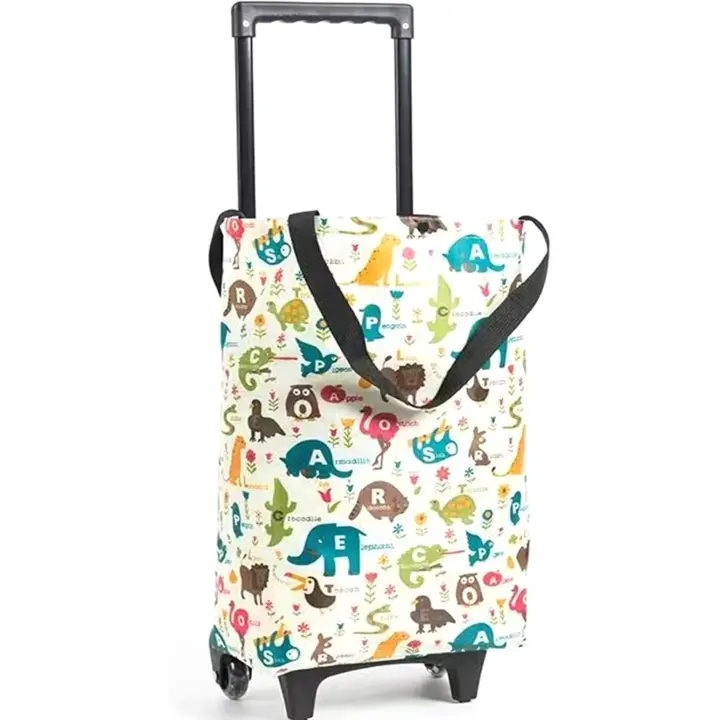 ZC Carrito de compras plegable, bolsa de mano reutilizable y plegable, con ruedas de goma, carrito de compras ligero con ruedas, bolsa de mano para supermercado y viajes (blanco) - 1