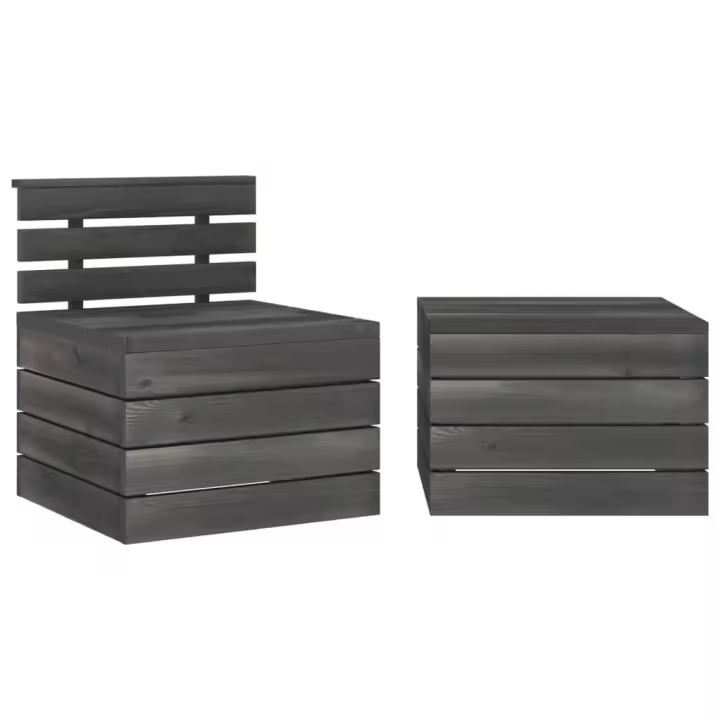 vidaXL Muebles de jardín de palets 2 piezas madera de pino gris oscuro - 1