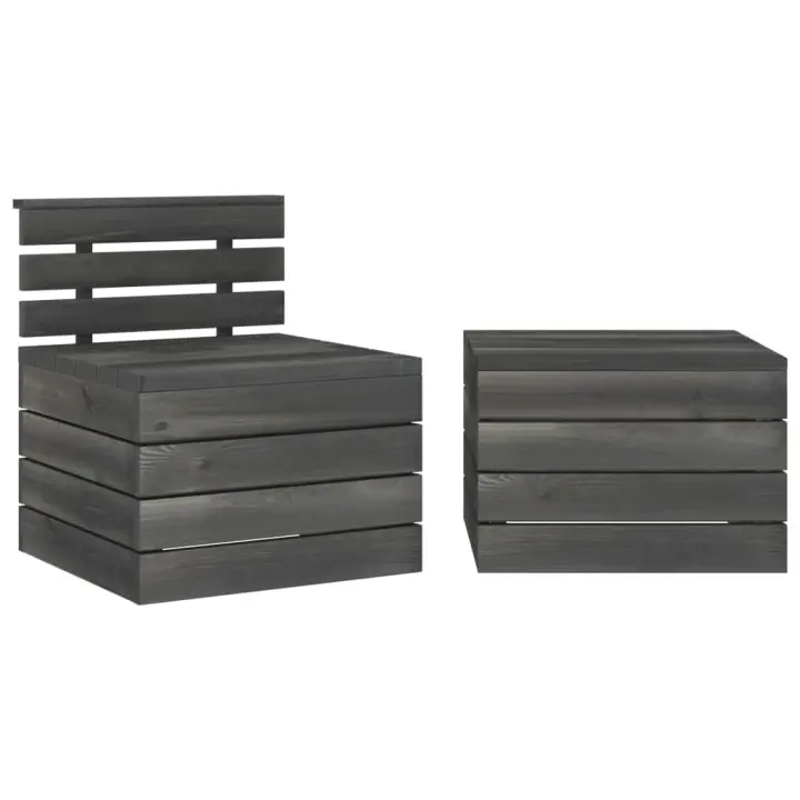 vidaXL Muebles de jardín de palets 2 piezas madera de pino gris oscuro - 1
