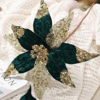 Adorno De Navidad Flor De Oro Y Verde Para Árbol De Navidad Decoración De Casa Fiesta De Año Nuevo Regalo De Navidad Flores Artificiales - details 6