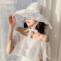 Sombrero De Verano Para Mujer Con Encaje Ancho Protección Solar Blanco Y Negro Sombrero De Playa Plegable Para Bodas Y Fiestas - details 0