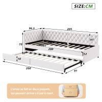Cama Nido Infantil Juvenil 90x200 cm Tapizada en Terciopelo Beige/Gris, Cama Extensible con Cama Auxiliar Extraíble, Cabecero Capitoné y Somier de Láminas - details 0