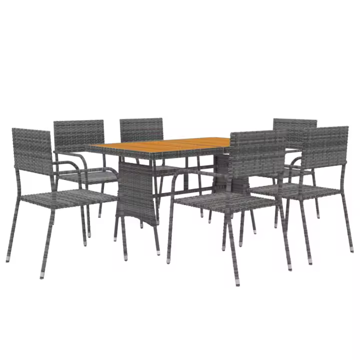 vidaXL Juego de comedor de jardín 7 piezas ratán sintético gris - 1