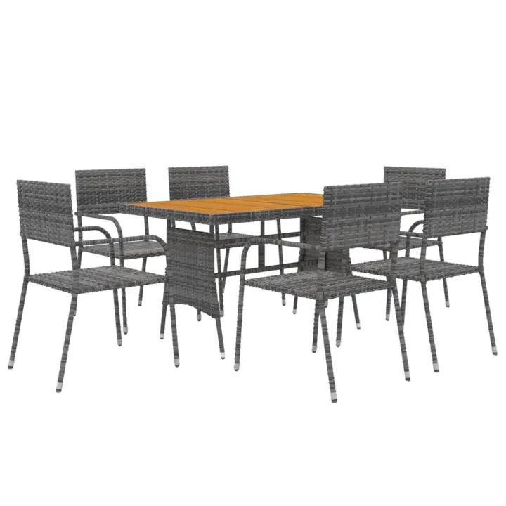vidaXL Juego de comedor de jardín 7 piezas ratán sintético gris - 1