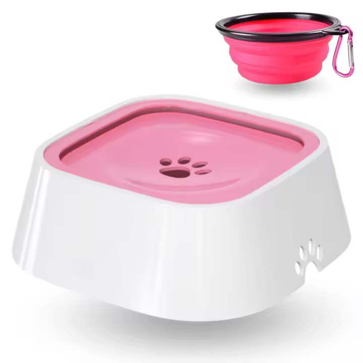 MandA® Bebedero Perro ANTIGOTEO. Bebedero ANTISALPICADURAS para Perros, Gatos y Otras Mascotas + Regalo Comedero portátil Plegable | Bowl antivuelco con diseño de Zero Splash. 1.5 L / ROSA - 1