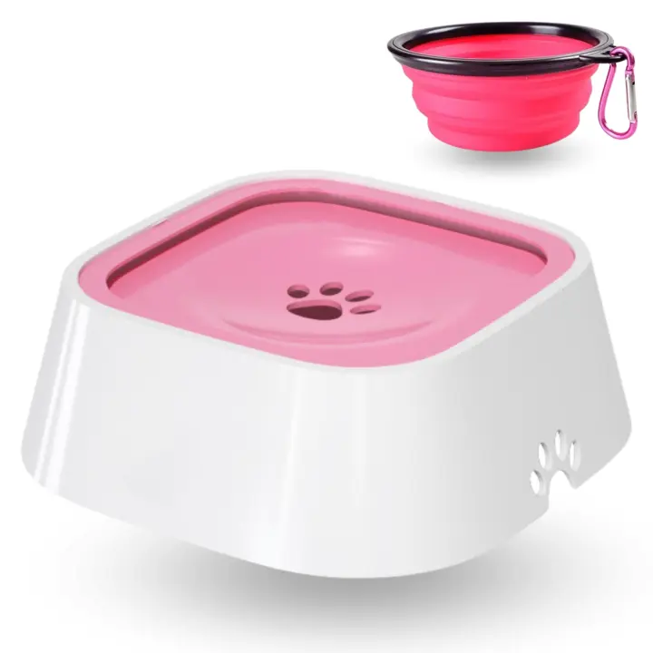 MandA® Bebedero Perro ANTIGOTEO. Bebedero ANTISALPICADURAS para Perros, Gatos y Otras Mascotas + Regalo Comedero portátil Plegable | Bowl antivuelco con diseño de Zero Splash. 1.5 L / ROSA - 1