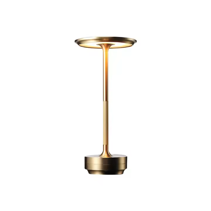 SOMY Lámpara de mesa inalámbrica – Lámpara de escritorio impermeable, regulable y recargable, lámpara de mesa LED metálica, lámpara de noche portátil, luz nocturna con pilas para dormitorio, restaurante, bar, sala de estar (oro) luz nocturna - 1