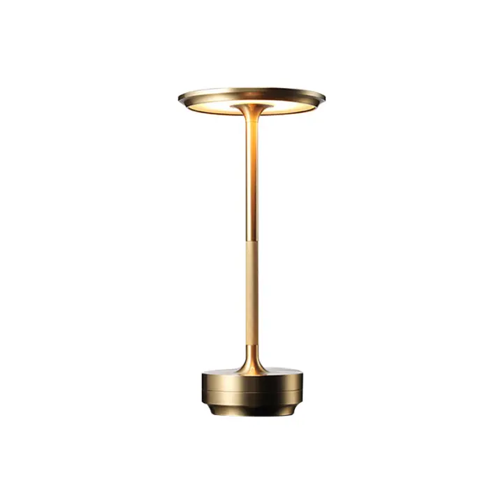 SOMY Lámpara de mesa inalámbrica – Lámpara de escritorio impermeable, regulable y recargable, lámpara de mesa LED metálica, lámpara de noche portátil, luz nocturna con pilas para dormitorio, restaurante, bar, sala de estar (oro) luz nocturna - 1