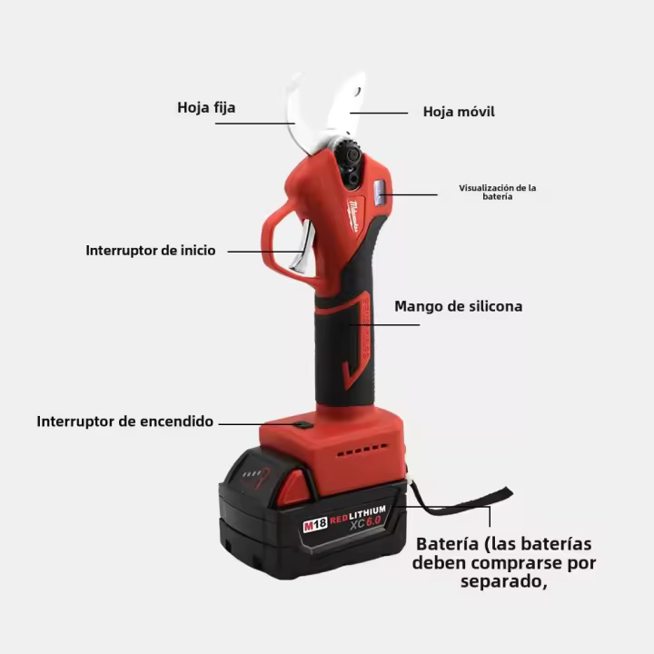 Tijeras Eléctricas De Podar Sin Cable Milwaukee 18V Motor Brushless Pantalla LED Herramienta De Jardín Para Frutas Y Bonsái - 1