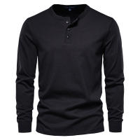 Camiseta De Manga Larga Para Hombre AIOPESON Con Cuello Henley Color Sólido Casual Algodón 100% Calidad Superior Para Otoño - details 6