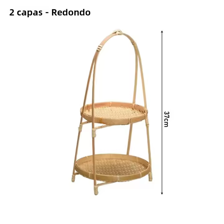 Cesta De Almacenamiento De Bambú Multi-función 1/2/3 Capas Para Frutas Alimentos Vegetales Estante Duradero Hecho a Mano Para Cocina - 1