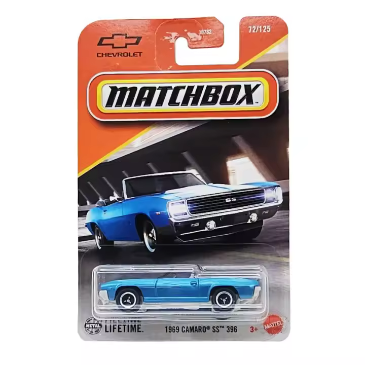 MATCHBOX -  1969 Camaro SS 396  - El cuerpo metálico y la base de plástico forman una estructura sólida, con ruedas que siguen el estilo deportivo del modelo original - Coleccionable -  Recomendado para mayores de 4 años - 1
