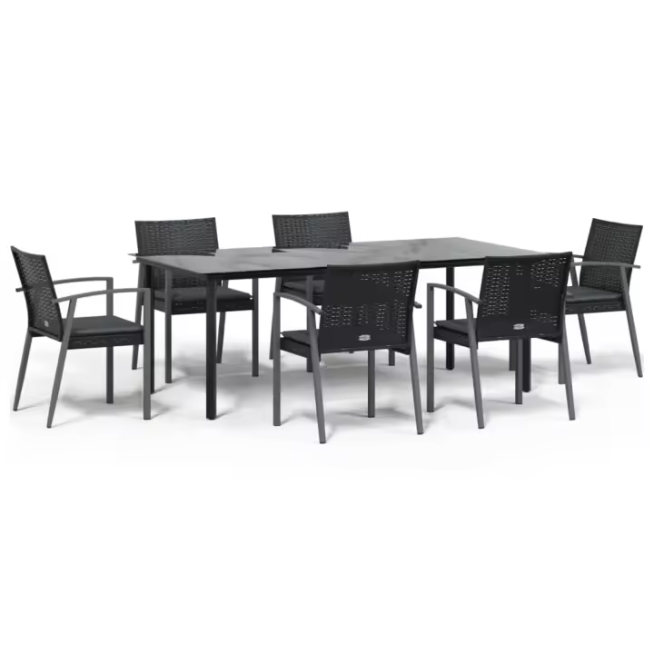 vidaXL Juego comedor jardín 7 piezas y cojines ratán sintético y acero - 1