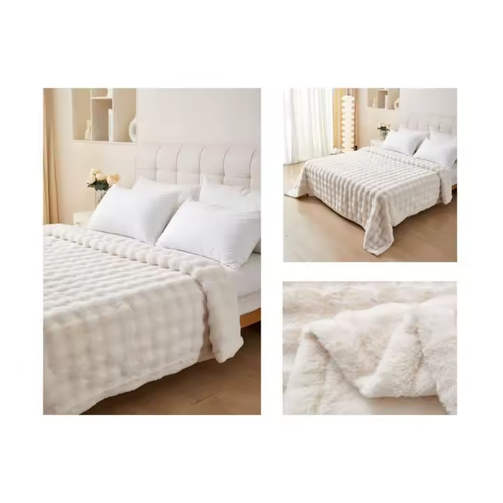 Manta de piel de conejo artificial, manta sólida de doble capa suave y cálida para siestas, sofá, cama de oficina, campamento y viajes, manta de regalo multiusos adecuada para todas las estaciones. - 1