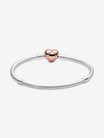 Pandora - Pulsera Pandora Moments con cierre de corazón pavé y cadena de serpiente - Plata de ley, baño de oro rosa de 14 k - details 1