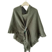 Cayado De Cuero Marrón Para Mujer Estilo Coreano Moda De Invierno Con Lazo Triangular Mantón Tejido Cálido Para Otoño Y Invierno - details 6