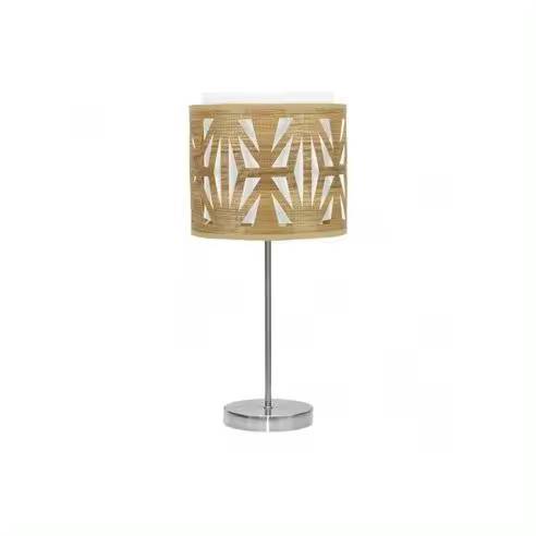 FABRILAMP Lámpara de Mesa Sobremesa Katerina 1xe14 Niquel/madera Clara 42x17x17 Cm - Elegante Diseño - 1