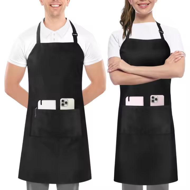 Delantal de Cocina ajustable con 2 bolsillos, resistente a Las Gotas de Agua, para helbres y Mujeres, con Lagos largos, paquete de 2 - 1
