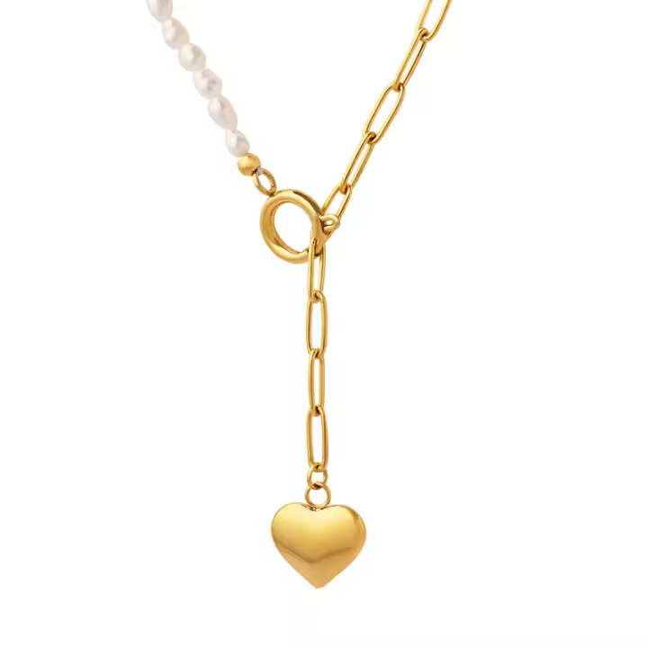 Encanto Collar con colgante de amor con personalidad elegante, cadena de clavícula de perla Natural, temperamento, viaje, nueva moda,cadenas de Color dorado, joyería de moda, diseño - 1