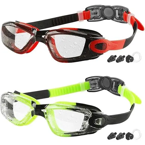 Gafas de Nación para niños de 3 a 16 años, antivaho, impermeables (Negra Roja Lens/transparente y lente Negra Verde/transparente) (paquete de 2) - 1