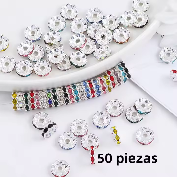 50pcs 12mm Espaciadores De Rhinestone De Aleación Con Diseño Wavy Colorido Para Fabricación De Joyas Braceletes Collares Suministros De Manualidades Decorativos - 1