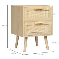 HOMCOM Mesita de Noche de Diseño Boho Mesilla de Noche con 2 Cajones y Patas de Madera para Salón Dormitorio 40x40x56 cm Natural - details 2