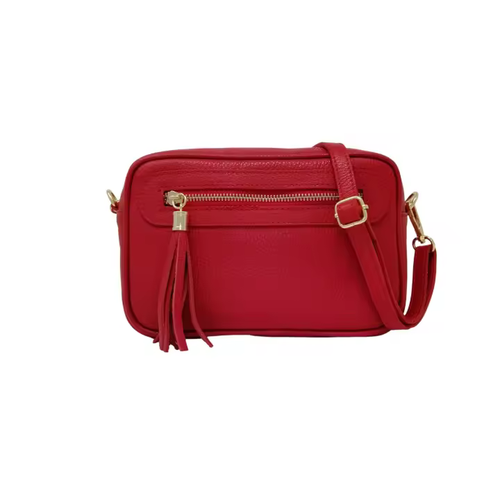 Bolso de HOMBRO mujer de cuero Genuino, bandoleras Mujer pequeñas, ajustable Y 2 bolsos con Cremallera, Italian artesania JOY Rojo - 1