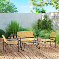 Outsunny Conjunto Jardín Exterior de Ratán Conjunto Terraza Resistente a la Intemperie Muebles Jardín Exterior con 2 Sillones Sofá de 2 Plazas y Mesa de Tablero de Vidrio Templado Natural - details 3
